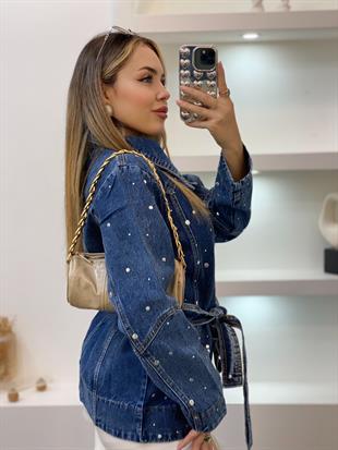 Laci Kuşaklı Model Droplu Kot Ceket 