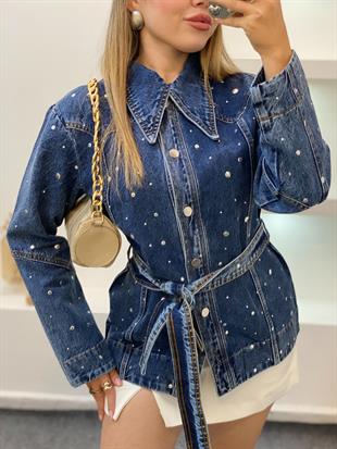 Laci Kuşaklı Model Droplu Kot Ceket 