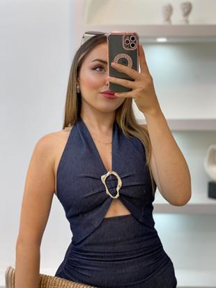 Laci Toka Detaylı Likralı Jean Elbise