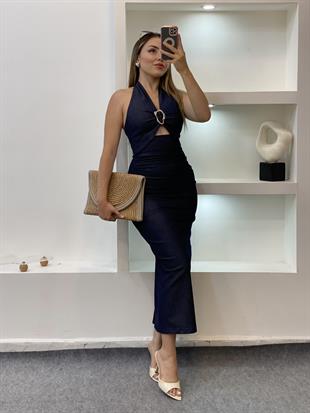 Laci Toka Detaylı Likralı Jean Elbise