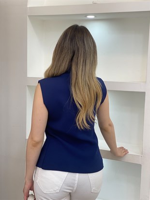 Lacivert Gold Düğmeli Çelik Triko Yelek