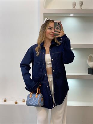 Lacivert Önü Cepli Model Kot Ceket 