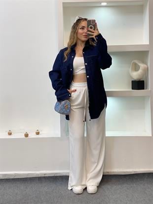 Lacivert Önü Cepli Model Kot Ceket 