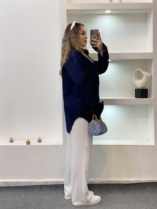 Lacivert Önü Cepli Model Kot Ceket 