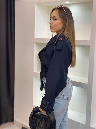 Lacivert Premium Seri Kuşaklı Trenç