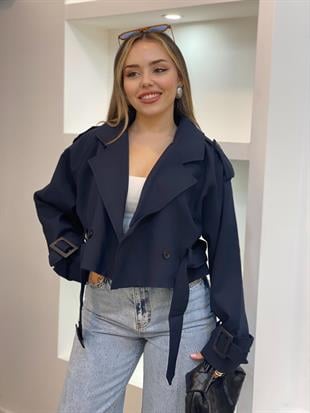 Lacivert Premium Seri Kuşaklı Trenç