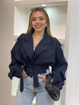 Lacivert Premium Seri Kuşaklı Trenç