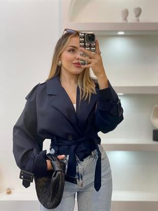 Lacivert Premium Seri Kuşaklı Trenç