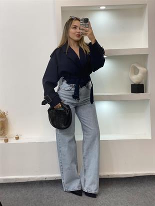 Lacivert Premium Seri Kuşaklı Trenç