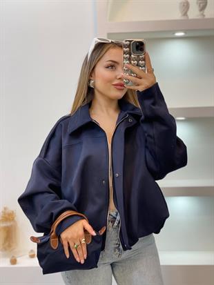 Lacivert Süet Premium Kalite Omuz Apoletli Bomber Ceket 