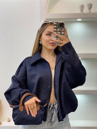 Lacivert Süet Premium Kalite Omuz Apoletli Bomber Ceket 
