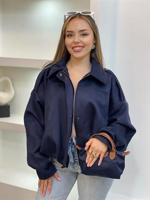 Lacivert Süet Premium Kalite Omuz Apoletli Bomber Ceket 