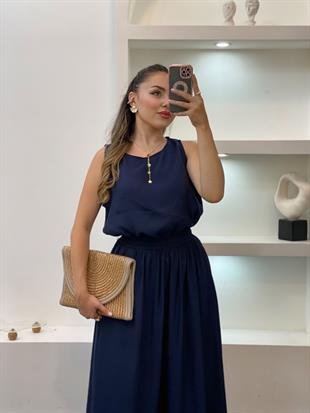 Lacivert Tensel Bluz Etek Takım