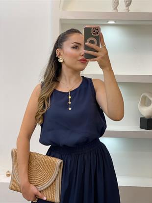 Lacivert Tensel Bluz Etek Takım