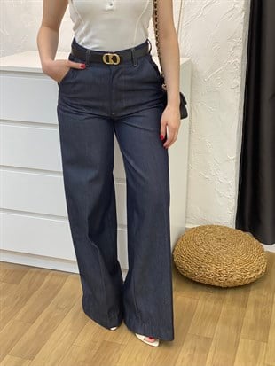 Lacivert Yüksek Bel Bol Paça Jean