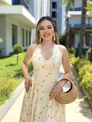 Limon Desenli Elbise 