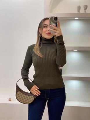 Lüx Kalite Haki Renk Balıkçı Yaka Triko