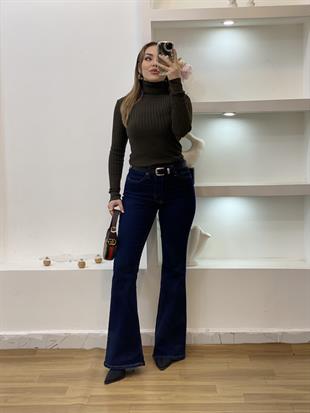 Lüx Kalite Haki Renk Balıkçı Yaka Triko
