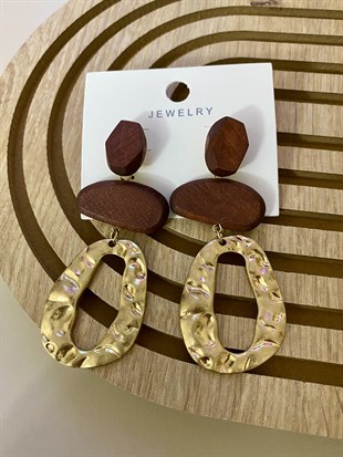 Marka Model Gold Kahve Boğumlu Küpe 
