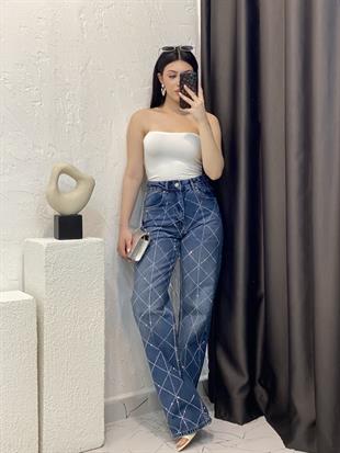 Marka Model Koyu Mavi Taşlı Jean 