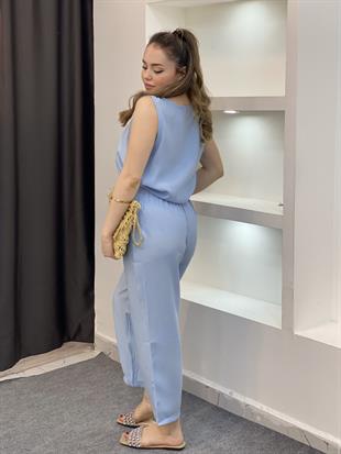 Mavi Bluz Pantolon Tensel Takım