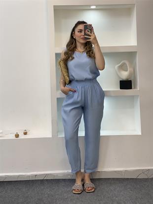 Mavi Bluz Pantolon Tensel Takım