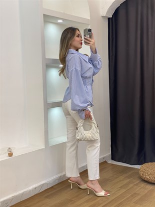 Mavi Çizgili Piliseli Model Gömlek 