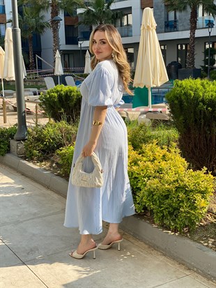 Mavi Önü Bağcıklı Model Elbise