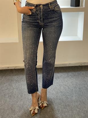 Mavi Parıltılı Taşlı Boyfit Jean 