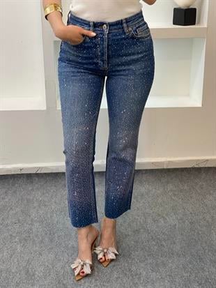 Mavi Parıltılı Taşlı Boyfit Jean 