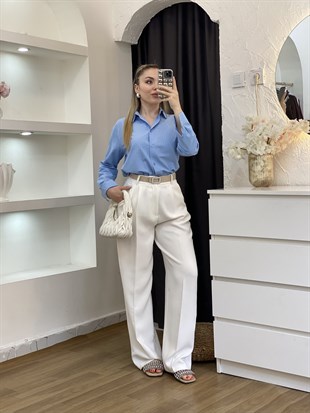 Mavi Parıltılı Taşlı Gömlek 