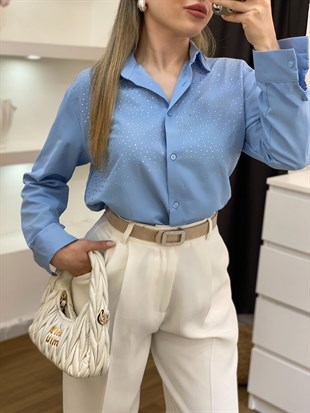 Mavi Parıltılı Taşlı Gömlek 