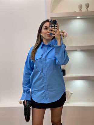 Mavi Premium Kalite Fularlı Gömlek 