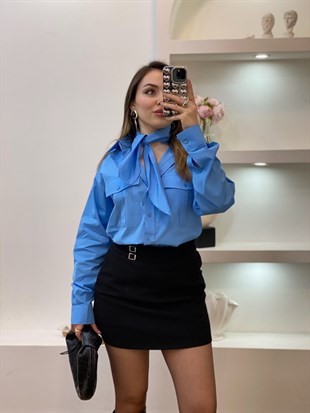 Mavi Premium Kalite Fularlı Gömlek 