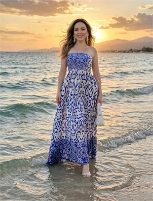 Mavi Straplez Model Gipeli Elbise