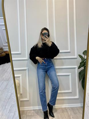 Mavi Tırnaklı Yüksek Bel Boy Fit Jean 