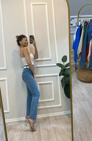 Mavi Yüksek Bel Boy Fit Jean 