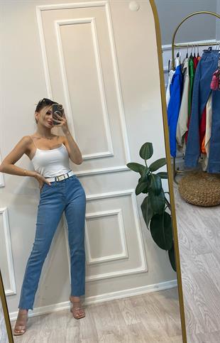 Mavi Yüksek Bel Boy Fit Jean 