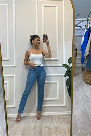 Mavi Yüksek Bel Boy Fit Jean 