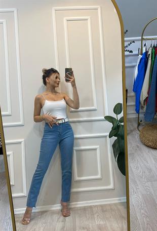 Mavi Yüksek Bel Boy Fit Jean 
