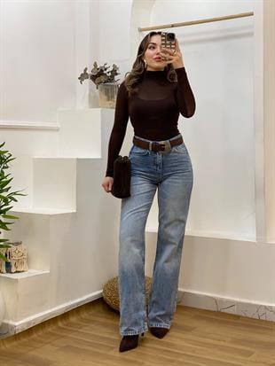 Mavi Yüksek Bel Straight Jean