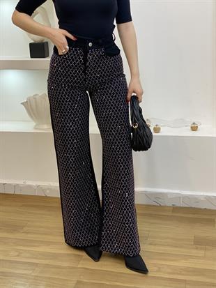 Mng Parıltılı Taşlı Siyah Yüksek Bel Jean