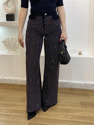 Mng Parıltılı Taşlı Siyah Yüksek Bel Jean
