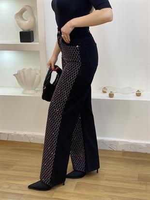 Mng Parıltılı Taşlı Siyah Yüksek Bel Jean