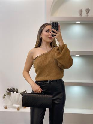 Nisan Marka Camel Premium Kalite İnci Detaylı Kazak