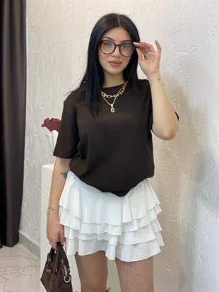  Kahve Yaka Manşetli Pamuklu Tshirt