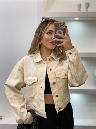 Orj Marka Arkası Nakışlı Bej Gabardin Ceket 