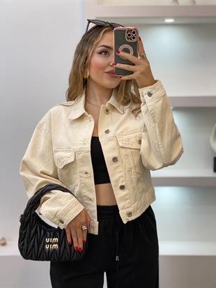 Orj Marka Arkası Nakışlı Bej Gabardin Ceket 