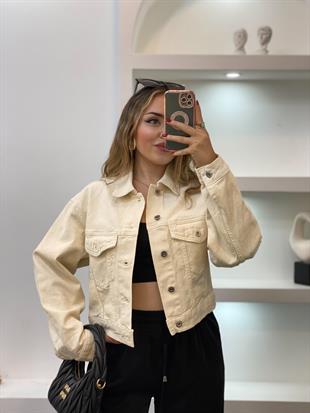 Orj Marka Arkası Nakışlı Bej Gabardin Ceket 