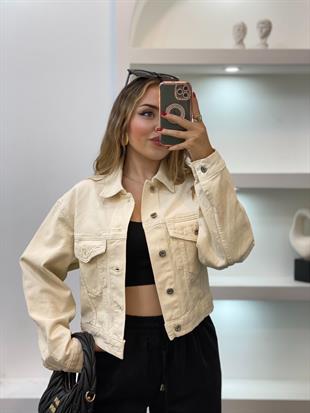 Orj Marka Arkası Nakışlı Bej Gabardin Ceket 